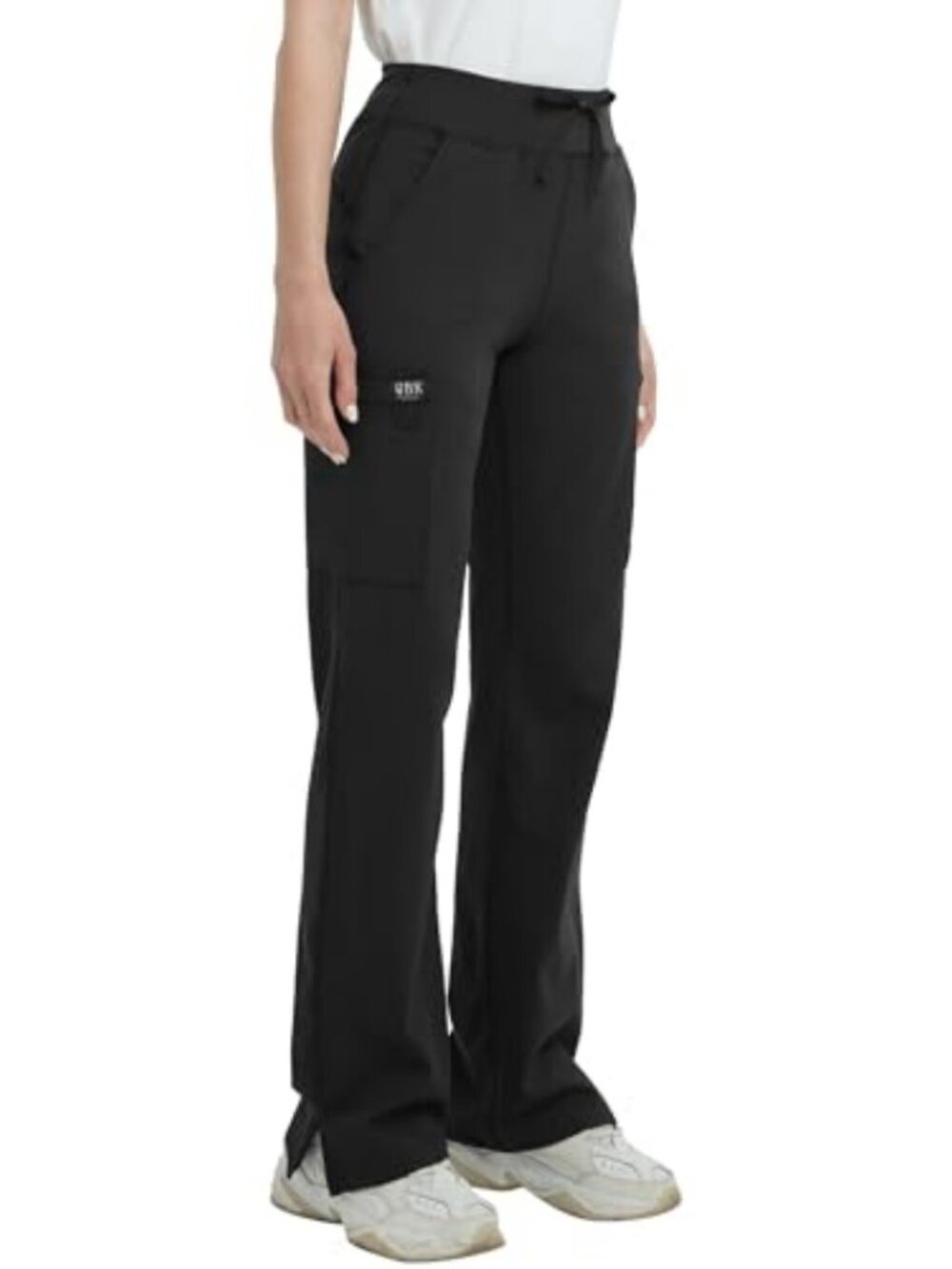 High Rise Yoga Scrub Pants Women Straight Wide Leg Cargo Pocket Anti Wrinkle